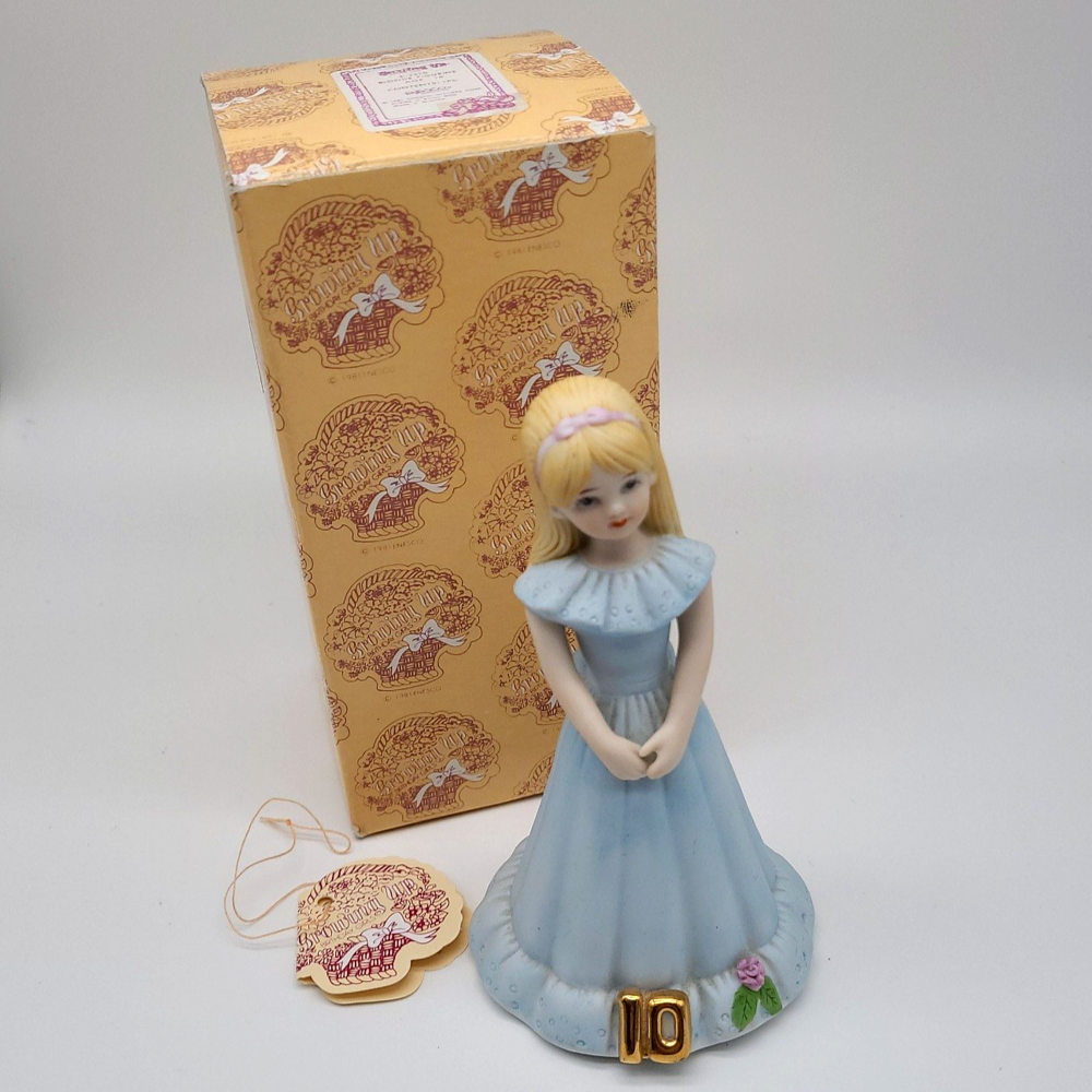 VTG 1981 Enesco Growing Up Birthday Girls Age 10 Blonde Figurine Box Tag E-2310